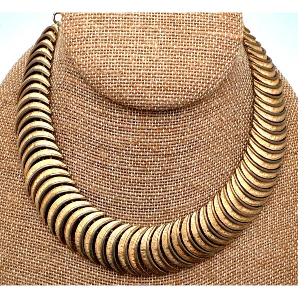 Vintage Mid Century Collar Necklace Egyptian Inspired Crescent Bone Unsigned
